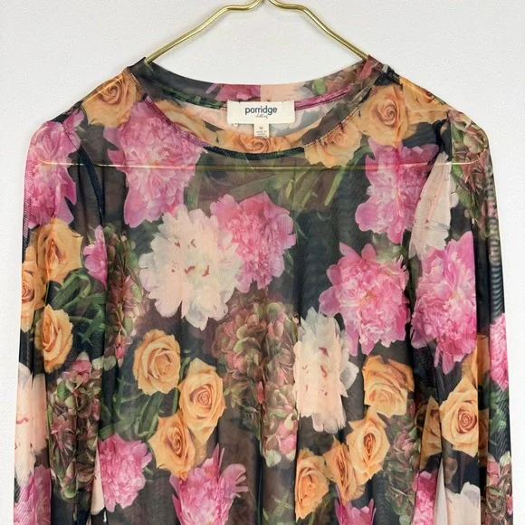 Anthropologie Porridge Kona Mock Neck Floral Mesh Long Sleeve Shirt Size Medium - Picture 7 of 12